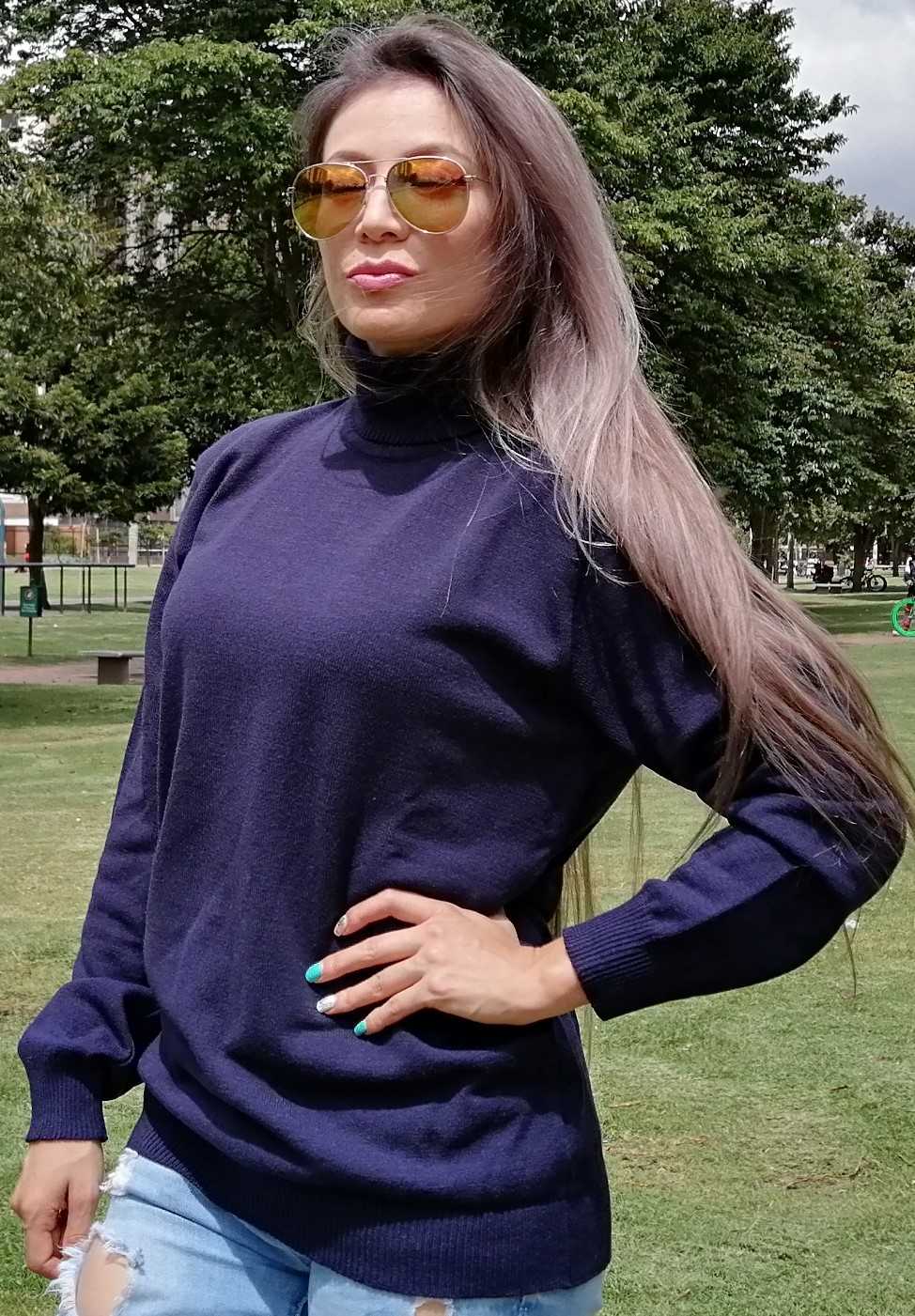 Buzo Azul oscuro cuello tortuga mujer - TejidosJMMC